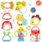 MOONTOY Baby Rassel BeißRing Set Baby Spielzeug ab 0 1 2 3 4 5 6 7 8 9 10 11 12 Monate, 9PCS Shaker Greifen Beissring Motorikspielzeug Neugeborene Babyspielzeug Geschenk FüR Junge MäDchen Kleinkinder