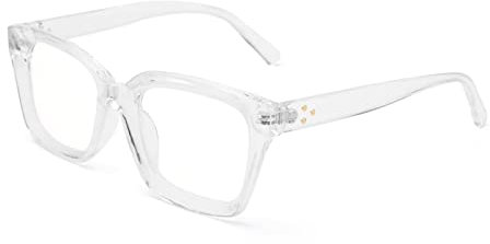 Amorays Lesebrille Oversize Square Frame Vintage Anti Blaue Licht Lesebrille Lesehilfe Damen Herren 6561, Transparent, 1.00