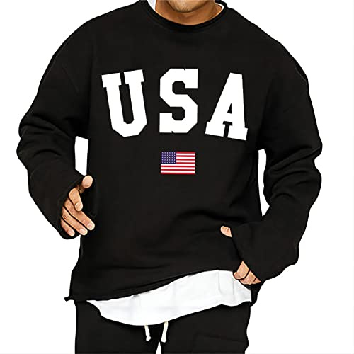 Herren American Flag USA Letter Print Pullover Street Fashion Lose Rundhalsausschnitt Hip Hop Sweatshirts schwarz XL