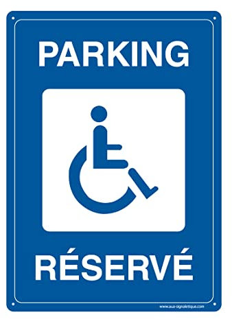 AUA SIGNALETIQUE - Panneau De Signalisation en PVC Rigide et Compact 1.5 mm. (121 x 170 mm, Parking Handicapé Réservé)