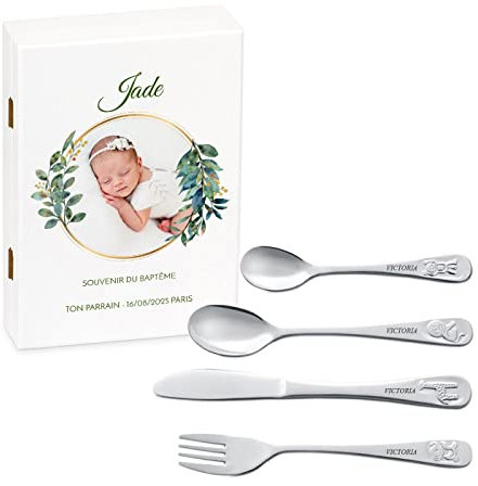 Maverton Set de couverts de table avec prénom dans boîte en bois imprimée - Thème Animal - Cadeau bapteme personnalisé - Couvert bebe - Couvert enfant - Cadeaux bébé - Coutellerie gravée - Photo 5