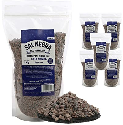 Sal Negra Gruesa de Himalaya - 1 Kg - 100% Natural y Pura, Rica en Minerales Esenciales, Sin Aditivos, Para Cocina y Salud (6pz)