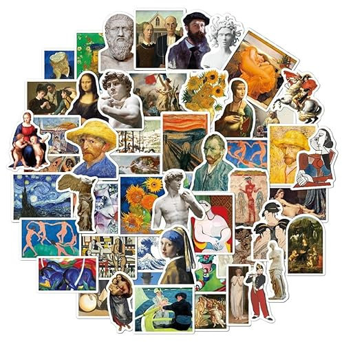 HNTR® Masterpiece Oil Painting Stickers | 50 Classic Art Decals | Waterproof Vinyl Stickers for Laptops, Water Bottles, Scrapbooks & Journals