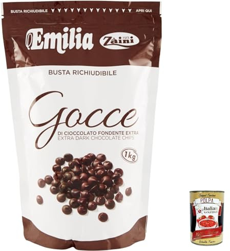 Italian Gourmet gocce di cioccolato fondente dunkle Backdrops XXL, 1 x | Für Kuchen, biscotti e dessert, zartbittere Stückchen schmelzen gleichmäßig, Gesamtnettogewicht 1 kg + Kostenlos Polpa 400g