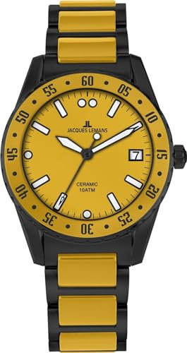 JACQUES LEMANS Damenuhr Liverpool Massiv Edelstahl/High-Tech-Ceramic massiv Edelstahl ip-Black 42-12I