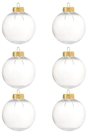 ZAYIUKI Leere runde Weihnachtskugel,Packung mit 6 Stück,runde Weihnachtskugel,Dekor,abnehmbare Kappe,Anhänger,leerer Baumschmuck,Anhänger,befüllbare Heimdekoration