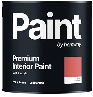 Hemway - Premium Interior Paint - Lobster Red 2.5 L | Indoor Matt Finish, Acrylic & Water-Based Emulsion | Quick Dry & High Coverage for the Kitchen, Bathroom & Bedroom