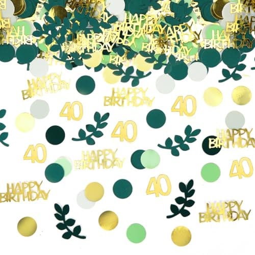 Bluelves 200 Stück Konfetti 40 Geburtstag Deko Gold Grün, Streudeko 40. Geburtstag, Tischdeko Frau Mann, Luftschlangen Happy Birthday Deko