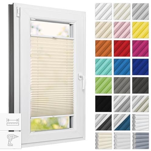Estika Plissee mit Bohren 75 cm x 200 cm - Beige - Rollos für Fenster, Jalousien Fenster für innen, Raffrollo, Fenster plissee