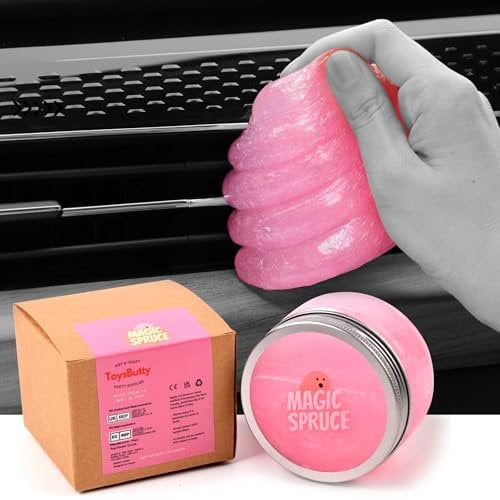 ToysButty Gel Nettoyant Voiture Slime Réutilisable, Accessoire Voiture Intérieur Rose Parfumé Fraise, Nettoyant Clavier Apple Laptop, Kit Nettoyant Plastique Voiture Intérieur et Évents Aération