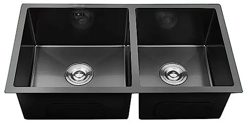 LAMEDOAT Fregadero de Acero Inoxidable Duradero para el hogar de un Solo Seno Fregadero Empotrado bajo encimera Fregadero de Doble Seno Fregadero de vajilla para lavavajillas de Cocina (Color: Negro,
