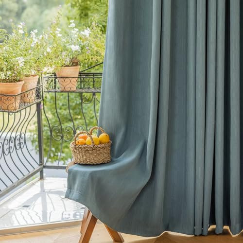 Ayoiow Verdunkelungsvorhänge Jugendzimmer, Thermovorhang Mit Ösen, Chenille Verdunkelungsvorhang 2Er Set, Blau, 86X214CM