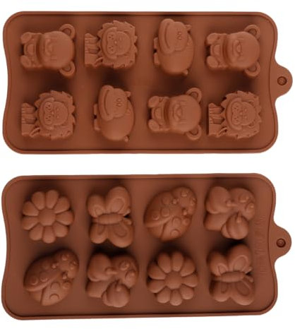 GroveEss 2PCS Animal & Insect Shape Chocolate Silicone Mold,16-Cavity Reusable Candy Baking Mold Set,Lovely Forest Theme DIY Making Molds for Candy Chocolate Jelly Pudding