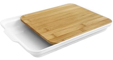 Acomoda Textil – Tabla de Cortar de Bambú para Cocina. Bandeja de Madera Resistente para Picar, Trocear y Servir. (Tabla con Bandeja, 37,5x24x3,5 cm)