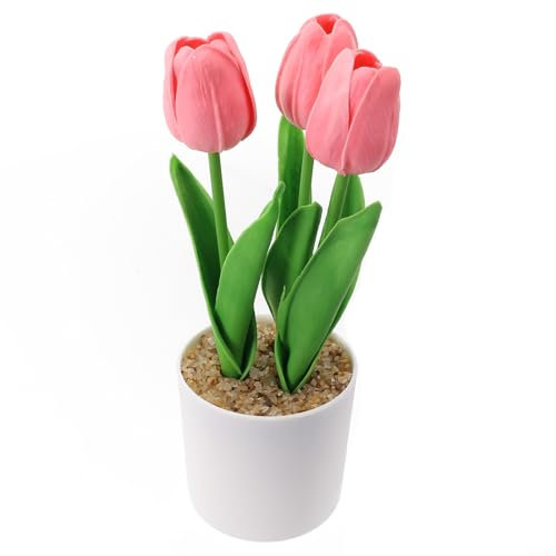 Tulpen-Topf mit PU-Haptik, künstliche Tulpenpflanzen im Topf, für Zuhause, Hochzeit, Party, Dekoration (gelb)