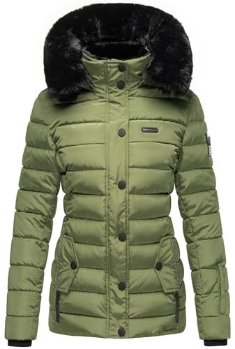 Navahoo Damen warme Winter Steppjacke mit abnehmbarer Kunstfell-Kapuze Milianaa Pine Olive Gr. XS