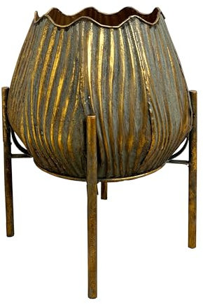 Alfie Francis Vintage Gold Bulb Shape Indoor Houseplant Floor Standing Plant Pot Cover Planter for Artificial Plants, Flowers and Grasses