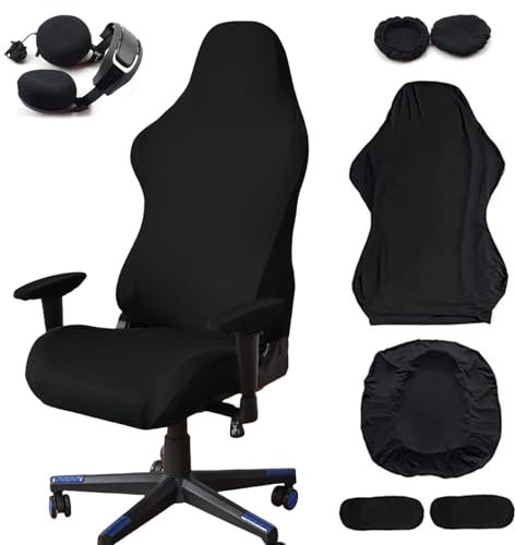 6 Piezas Funda para Silla de Gaming de Tela Protectora Silla de Gaming Funda para Silla de Juego Funda para Silla Oficina con Reposabrazos Transpirable Antideslizante Funda para Gaming Chair (Negro)
