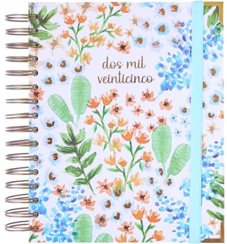 Agenda 2025 Januar bis Dezember - A5 (16,5x20,5 cm), Tageseinteilung, Jahresplaner, Spanisch und Englisch, Seitliches Register mit jedem Monat, Doppel-Wire’o-Ringbindung - Takenote Clara