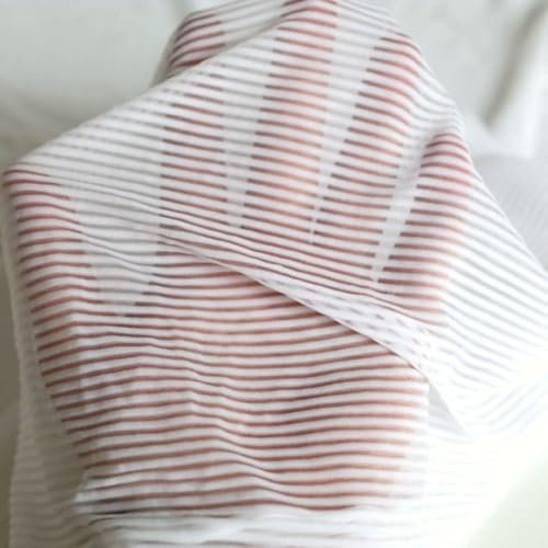 TOLKO weißer Stretch Chiffon Stoff Meterware für Rock Bluse Deko | Gestreift halb transparent weich fallend | leicht wie TüllVoile | Dekostoff für Gardine Vorhang Hochzeit Stoffe zum Nähen Meterware