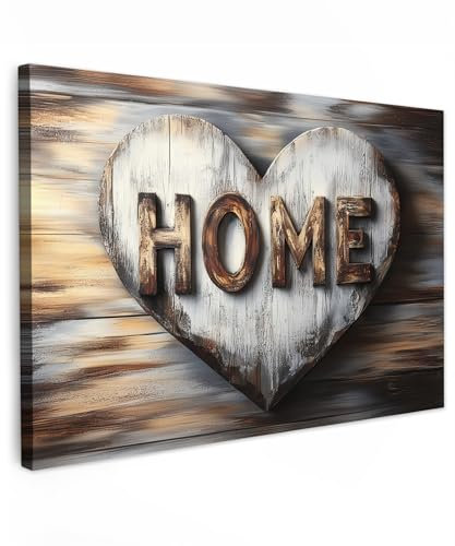 MuchoWow© Leinwandbild Groß 120x80 cm XXL Dekoration Wohnzimmer Bilder Pictures Wall Decoration Living Room Wohnungs Deko Moderne Bild Zuhause - Herz - Holzoptik - Liebe