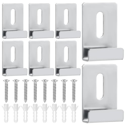 Yuanchu Juego de 8 clips de metal para espejo, juego de soportes de espejo de canal ancho, de acero inoxidable, grande, pesado, clips de espejo sin marco, colgador de montaje en pared con kit de