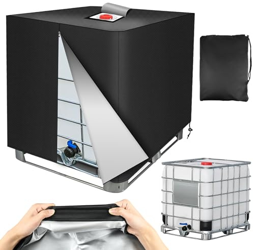 Ulikey 420D 1000L IBC Tank Abdeckung, Wassertank Abdeckplane mit Reißverschluss Klettverschluss, Wasserdicht Winddicht Anti-UV 420D Oxford Gewebe Schutzhülle für Wassertank, 120x100x116cm (Schwarz)