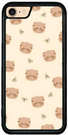 Onemiliayears Cute Funny Teddy Bear Bow Phone Case: Kawaii Cartoon Brown Aesthetic Compatible for iPhone 7/8/Se Case for Women & Girl（iPhone 7/8/Se）