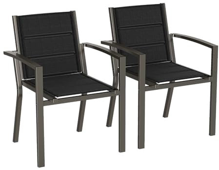 Devoko Gartenstuhl Set 2, stapelbarer Aluminium-Esszimmerstuhl, max. Belastung 160 kg, Balkonstuhl, für Garten, Pool, Terrasse, Esszimmer, Gartenmöbel, Braun