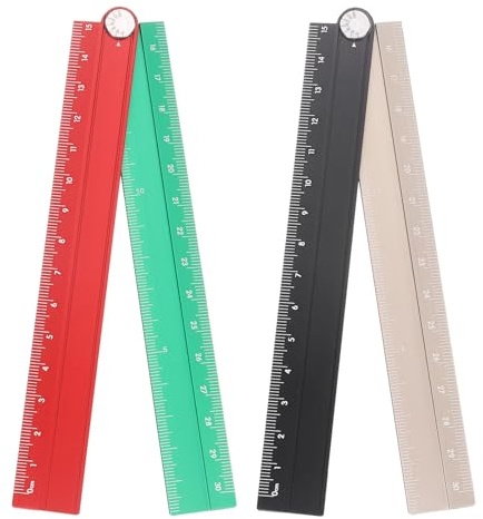sourcing map 2pcs Folding Straight Ruler 30cm Metric Aluminum Alloy Protractor Foldable Angle Ruler Geometric Measuring Tool with Angle Line for Architects Artists Office, Black Gold/Red Green