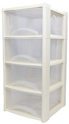 Neat. 4 Plastic Storage Drawers, Space-Saving Draws for Office & Home, Drawers Storage Unit - Durable Storage Draws - Storage Drawers Unit - H80cm x L39cm x W39cm -Cream