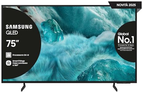Samsung Smart TV 75'' QE75Q7F4AUXZT QLED 4K, Q4 Processor, 100% Volume Colore con Quantum Dot, Motion Xcelerator, OTS Lite & Adaptive Sound, SlimLook Design, 2025, Q7F4 BASI LATERALI, 75