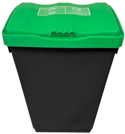 Chabrias Ltd 50 Litre Recycling Waste Bin With Green Swing Lid & Food Waste Logo Included