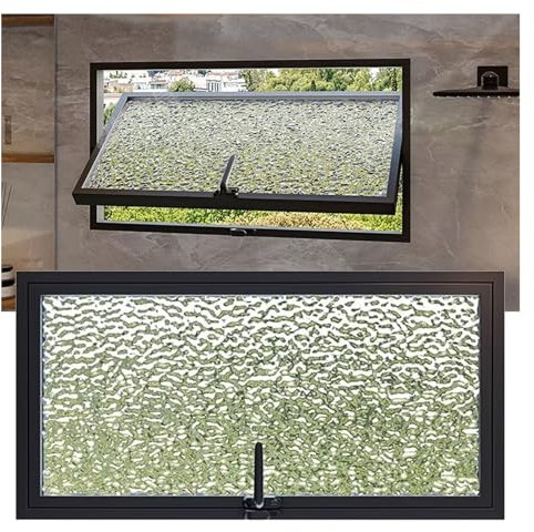 Ventana Ventana De Vidrio De Privacidad Giratoria De 360° Con Tira De Sellado, Iluminación Y Ventilación, Ventana Rectangular Para Cobertizo, Para Baño, Cocina, Sala De Estar(Black,60X40CM/23.62X15.79
