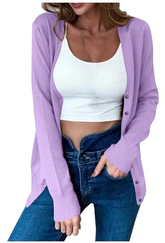 Cárdigan corto para mujer Chaqueta de punto para mujer, camisa de punto con cuello en V, manga larga, primavera 2024, suéter exterior para mujer, chaleco de punto para mujer, sin mangas