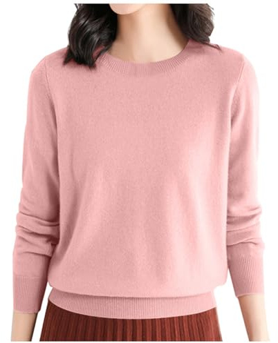 2026 T-shirt de base en laine pour femme, col rond, manches longues, t-shirt de voyage/randonnée, pull pour femme, Rose clair, XXL