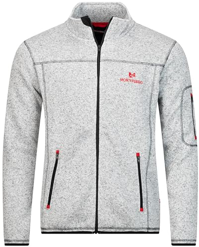 MONTE FUEGO Fleecejacke Herren Hellgrau mit Reißverschluss, Jacke Herren div. Größen, Übergangsjacke Herren, Strickjacke Herren, Outdoor Sweatjacke