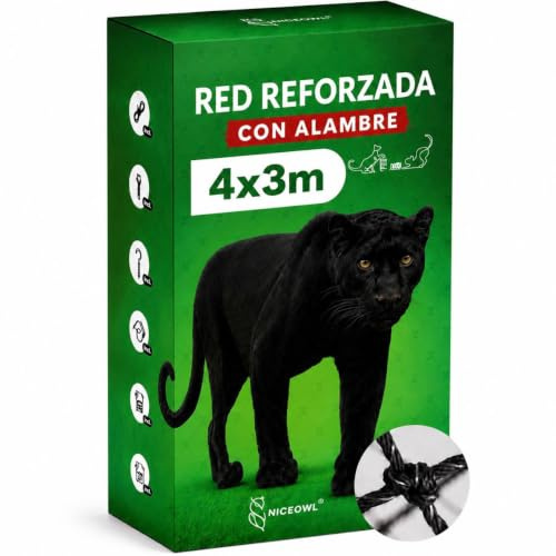 NICEOWL Red para Gatos Reforzada con Alambre 4x3m | Protección extrafuerte para balcones y terrazas, malla anticaídas con cable de acero, incluye kit de fijación.