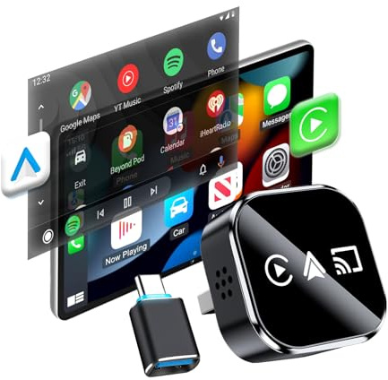 auvstar 2026 Upgraded mit Mirror Link, 3 in 1 CarPlay & Android Auto Wireless Adapter für iOS 11+/Android 11+,USB/Type-C Adapter,Unterstützt Alle Fahrzeuge mit Kabel-CarPlay ab 2016 (Schwarz–Android)
