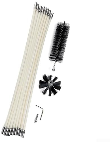 Qualoramall 60 cm Schornsteinreinigungsbürste und Stangen-Set für Kamin Drehfeger mit Nylonborsten kompatibel mit elektrischen Bohrmaschinen, 6-teiliges Set