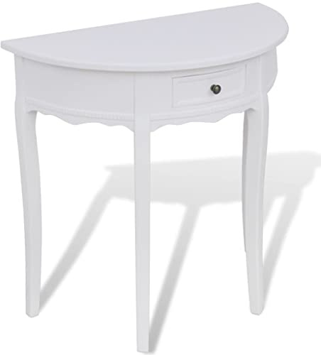 IBUQDDV Table console semi-circulaire blanche avec tiroir en MDF et pin - Meuble compact et stable pour salon, couloir, salle à manger