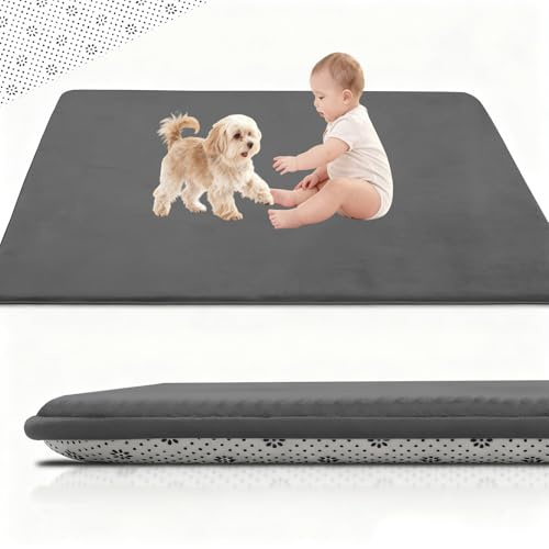 Stqyeiw 2cm Dicke Krabbelmatte Baby 120 x 120 cm Extra dick und Spielmatte, Spielteppich Rutschfester, Teppich für Wohn und Kinderzimmer Tatami Matte Dunkelgrau