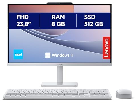 Lenovo A100 All-in-One Desktop PC | 23.8 inch Full HD | Intel N100 | 8 GB RAM | 512 GB SSD | Wi-Fi 6 | Windows 11 Home | Wireless EOS Keyboard and Mouse | Cloud Grey |