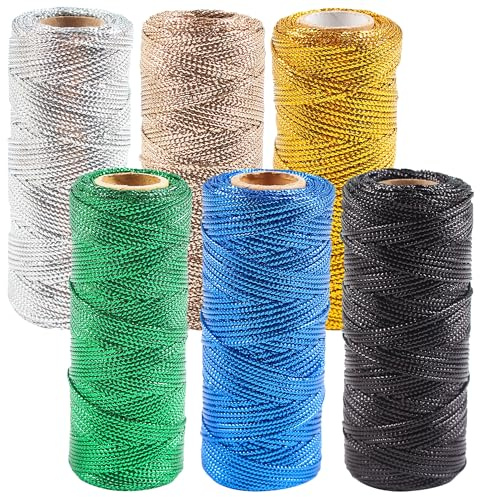 Yayatty Filo D'oro Spago Dorato, 1,5mm Spago Dorato per Decorazioni Tinsel Corda per Artigianato, Decorazione di Natale, Hobby Creativi, 6 Colori B, 600m