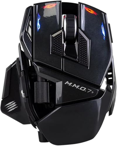 MAD CATZ M.M.O. 7+ Gaming-Maus MMO Kabelgebunden & Kabellos – 21 programmierbare Eingänge – 5D-Schalter – Shift-Modus x2 – 5 Profile – PixArt 3395 Sensor 26.000 DPI – Rechtshänder