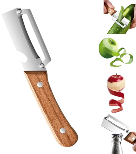 3-in-1 Multifunktionaler Gemüseschäler für die Küche Zero Snag Sparschäler integriertem Flaschenöffner für Obst, Gemüse & Fleischscheiben ergonomischem Holzgriff Universal-Sparschäler