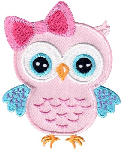 PatchMommy Eule Rosa Blau Patch Aufnäher Applikation zum Aufbügeln Bügelbild - für Kleidung Jeans Jacken Kinder Baby