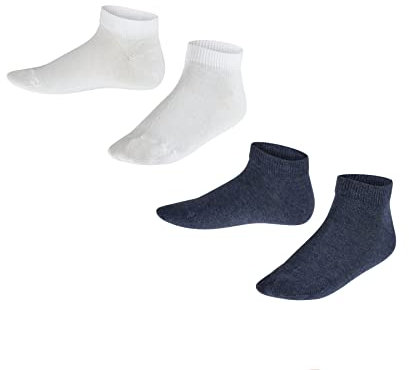 FALKE Unisex Kinder Sneakersocken Happy Double Pack K Sn Baumwolle kurz einfarbig 2 Paar, Mehrfarbig Blue White 0040, 35-38