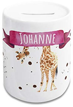 GRAZDesign Spardose Kinder mit Name | lustige Giraffe | personalisiertes Geschenk Geburtstag, Weihnachten, Taufe, Keramik