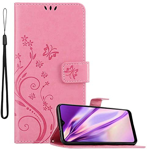 Cadorabo Hülle kompatibel mit Samsung Galaxy A20s Blumen Design aus Premium Kunst Leder Flip Klappbare Stoßfeste Magnetische [Standfunktion] [Kartenfächern] Cover Hülle für Galaxy A20s Tasche in Rosa